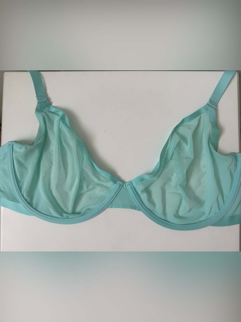 CUUP Plunge Sheer Mesh Underwire Bra in Aqua